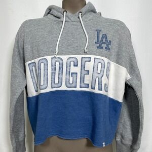 Los Angeles Dodgers MLB '47 Grey Blue Colorblock Cropped Hoodie Women's MEDIUM